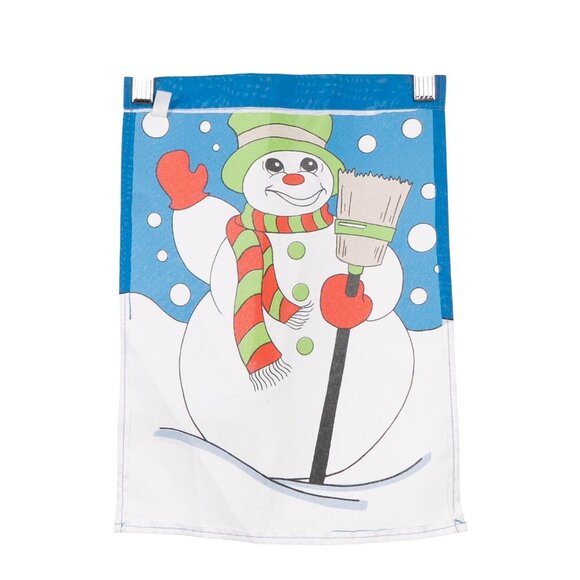 Snowman Winter Garden Flag 10x15 Blue Frosty Broom VTG Emson - Picture 5 of 5